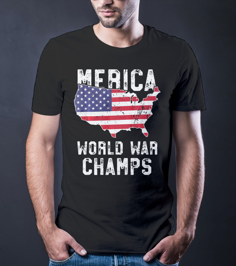 Merica World War Champs Map With American Flag T-Shirt