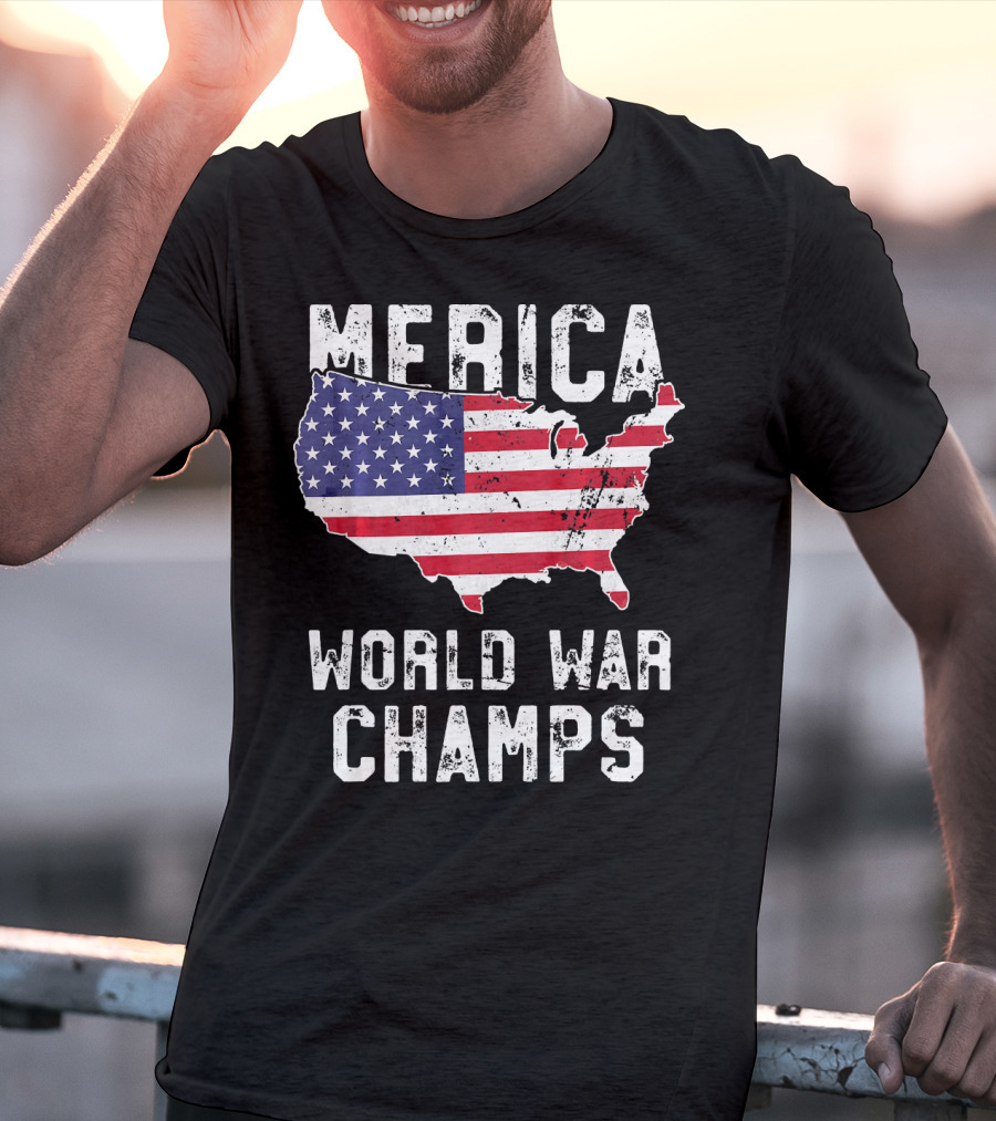 Merica World War Champs Map With American Flag T-Shirt