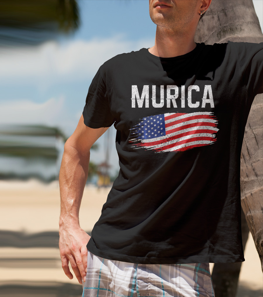 Murica Distressed Brushstroke American Flag T-Shirt