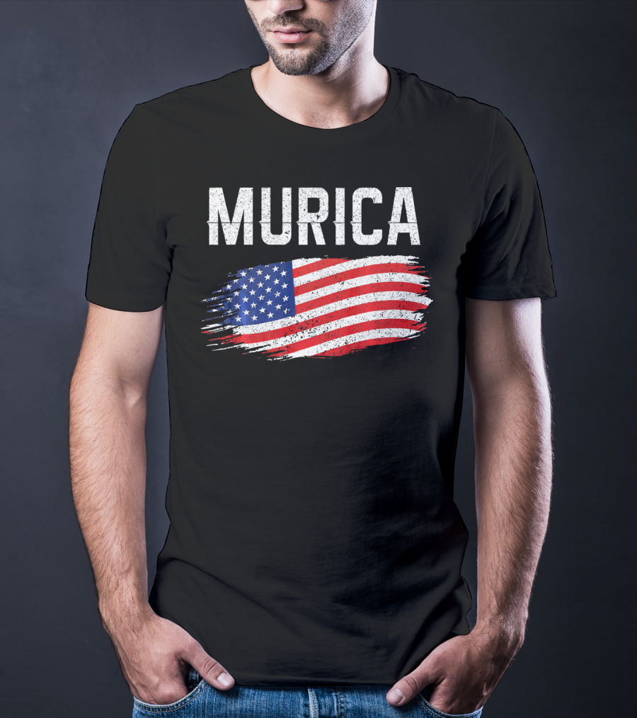 Murica Distressed Brushstroke American Flag T-Shirt