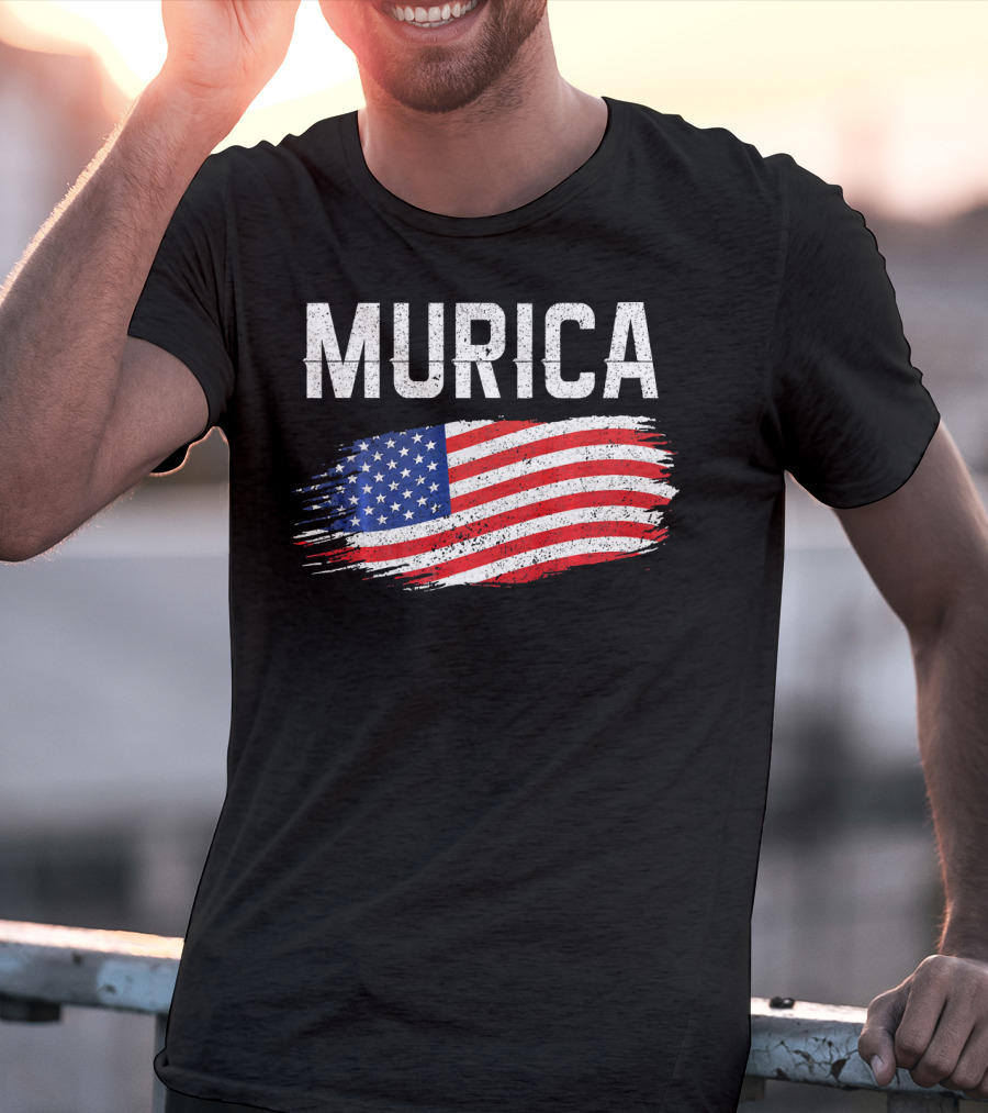 Murica Distressed Brushstroke American Flag T-Shirt