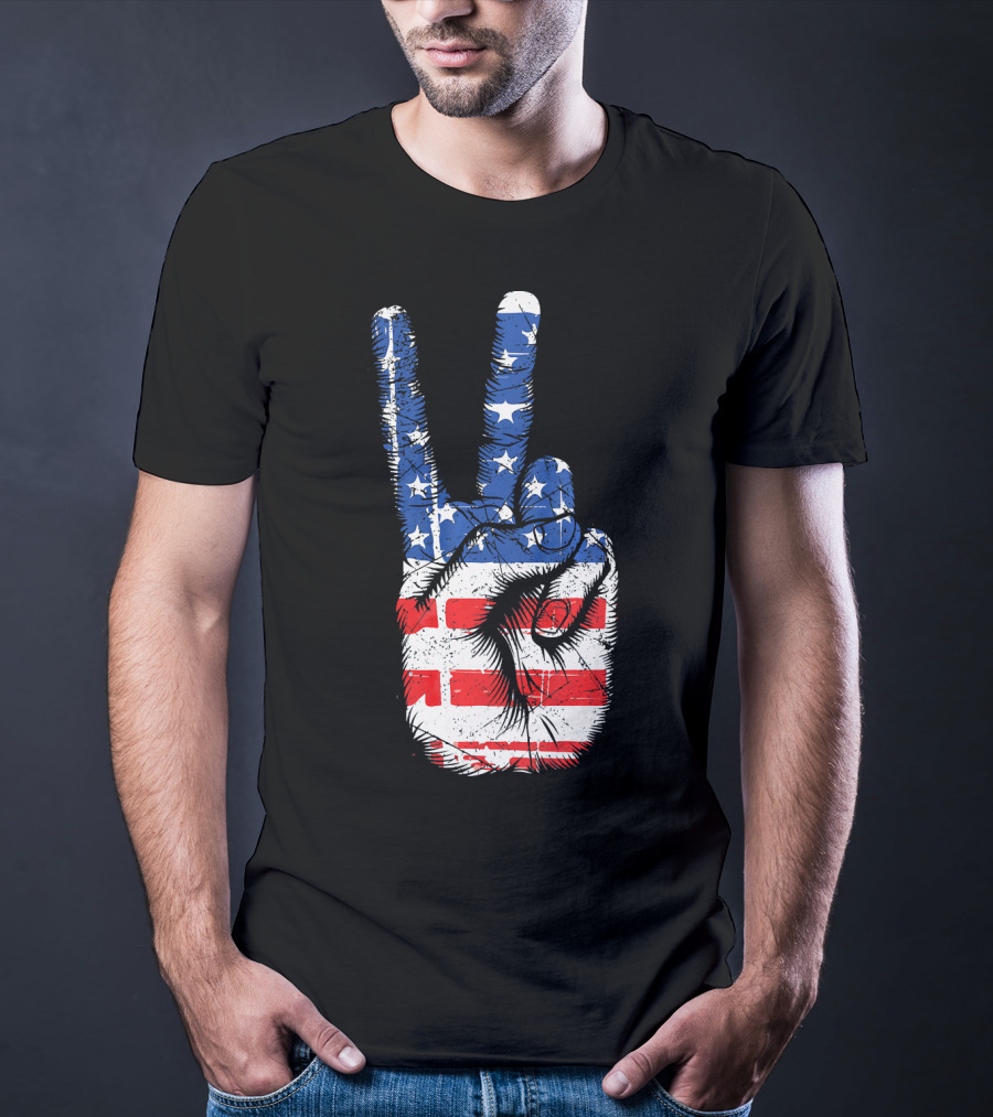 American Flag Peace Sign Hand Gesture T-Shirt