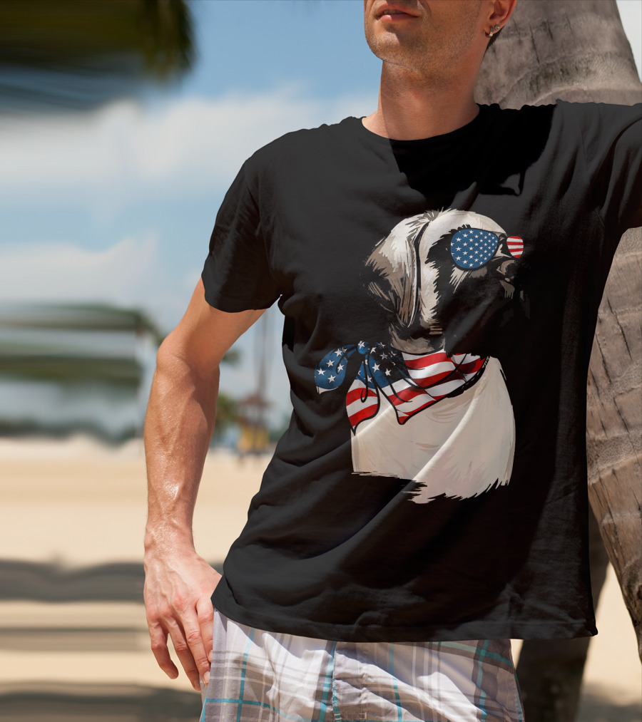 American Flag English Mastiff With Patriotic Stars And Stripes Sunglasses And Scarf T-Shirt