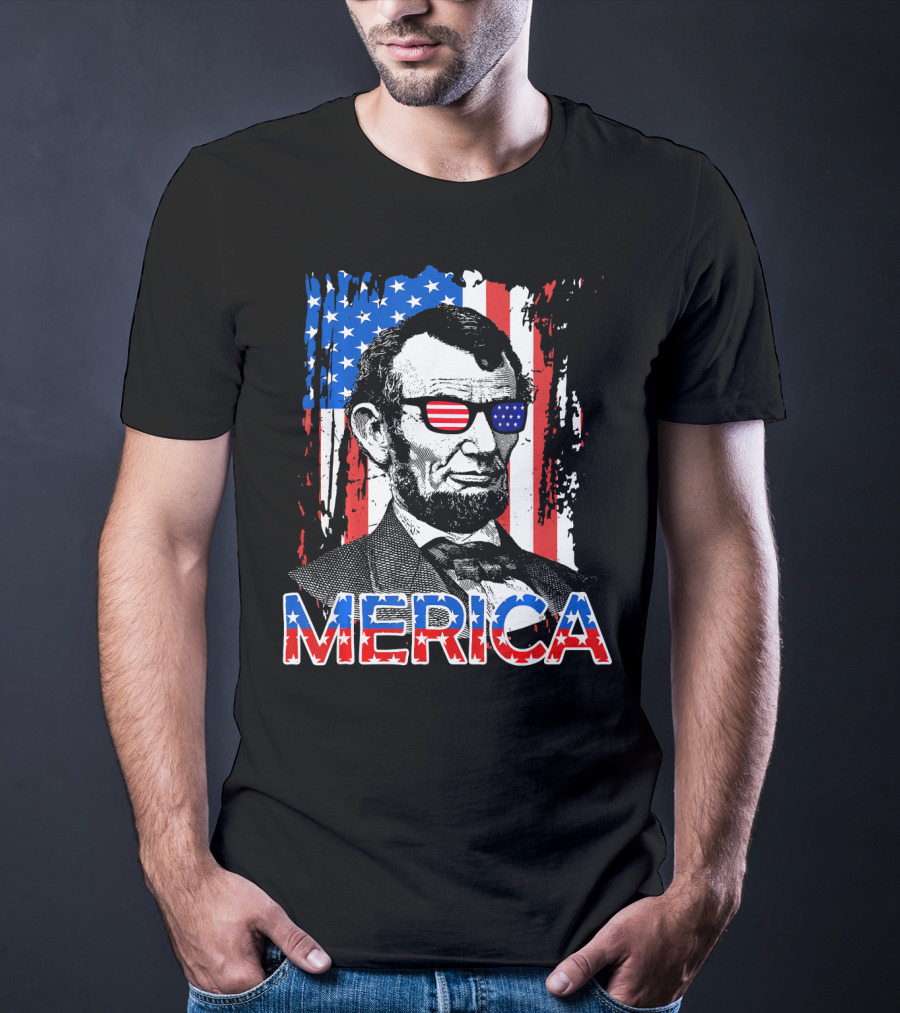 Merica American Flag Abe Lincoln With Sunglasses T-Shirt