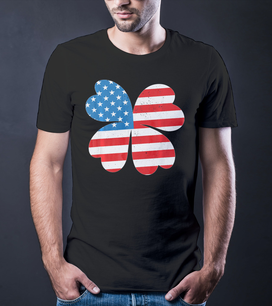 Independence Day American Flag 4 Leaf Clover Shamrock T-Shirt