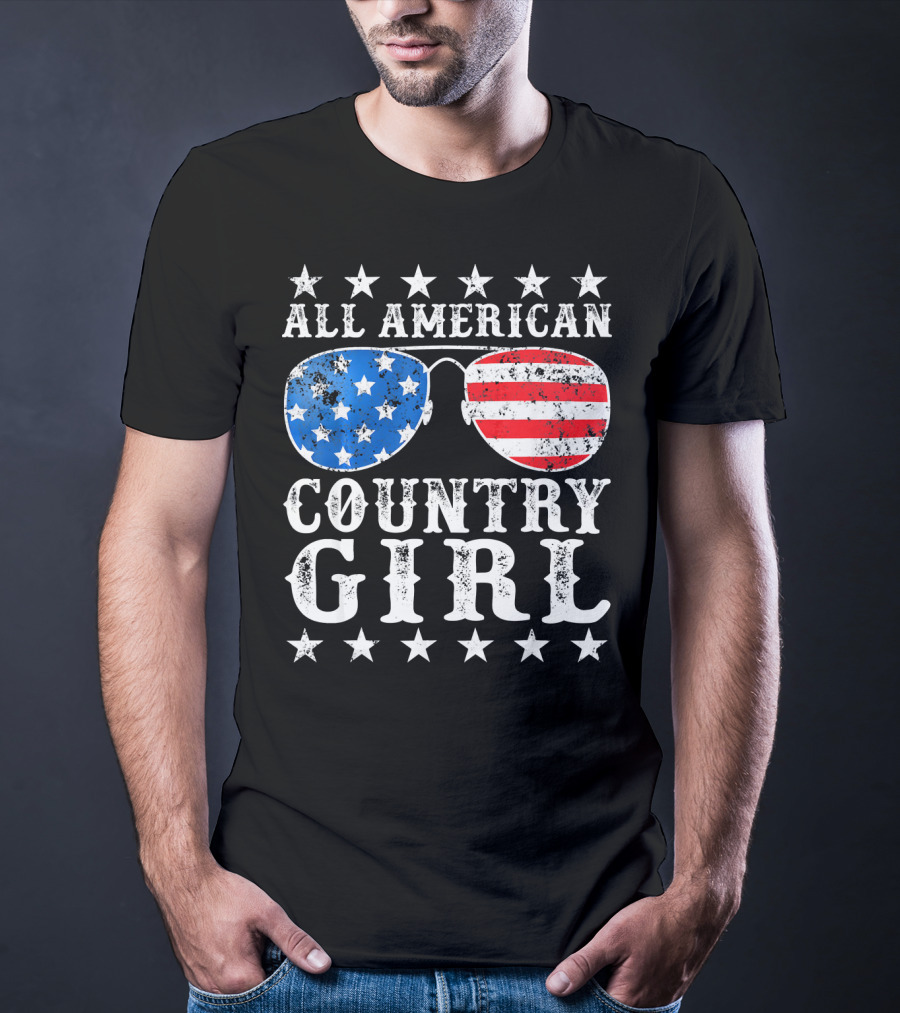 All American Country Girl Stars And Stripes Sunglasses USA T-Shirt