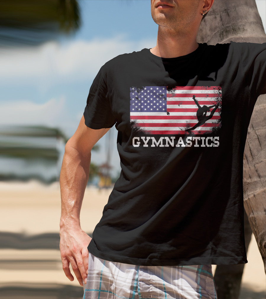 Gymnastics USA Flag Patriotic Silhouette American Athlete T-Shirt