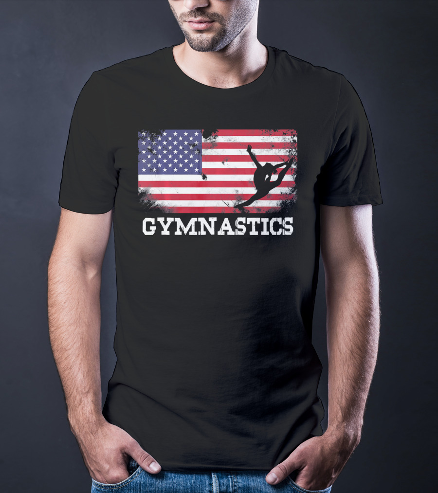 Gymnastics USA Flag Patriotic Silhouette American Athlete T-Shirt