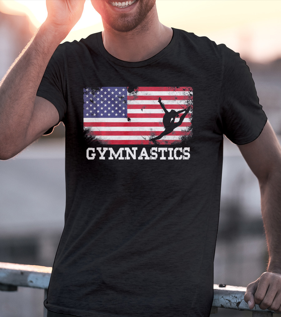 Gymnastics USA Flag Patriotic Silhouette American Athlete T-Shirt
