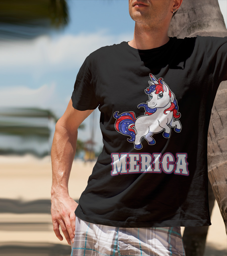 Merica Americorn Patriotic Unicorn With US Flag Colors T-Shirt