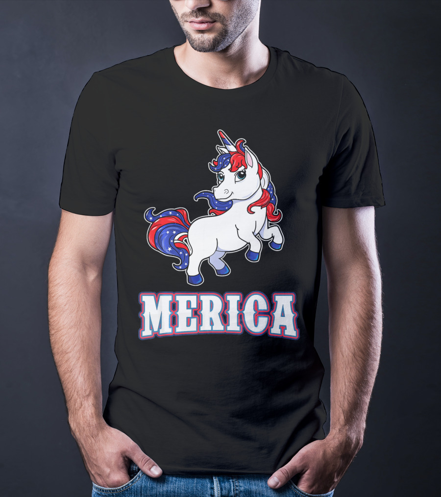 Merica Americorn Patriotic Unicorn With US Flag Colors T-Shirt
