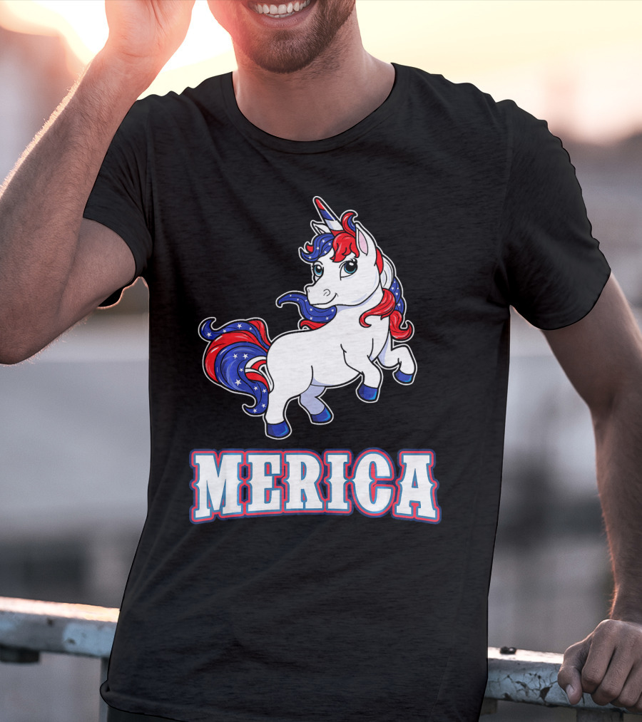 Merica Americorn Patriotic Unicorn With US Flag Colors T-Shirt