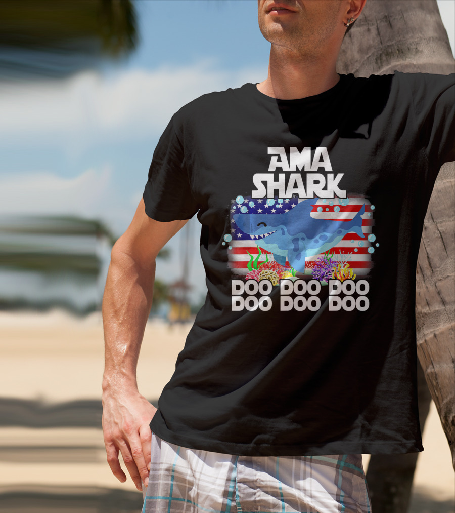 AMA Shark US Flag Doo Doo Doo T-Shirt