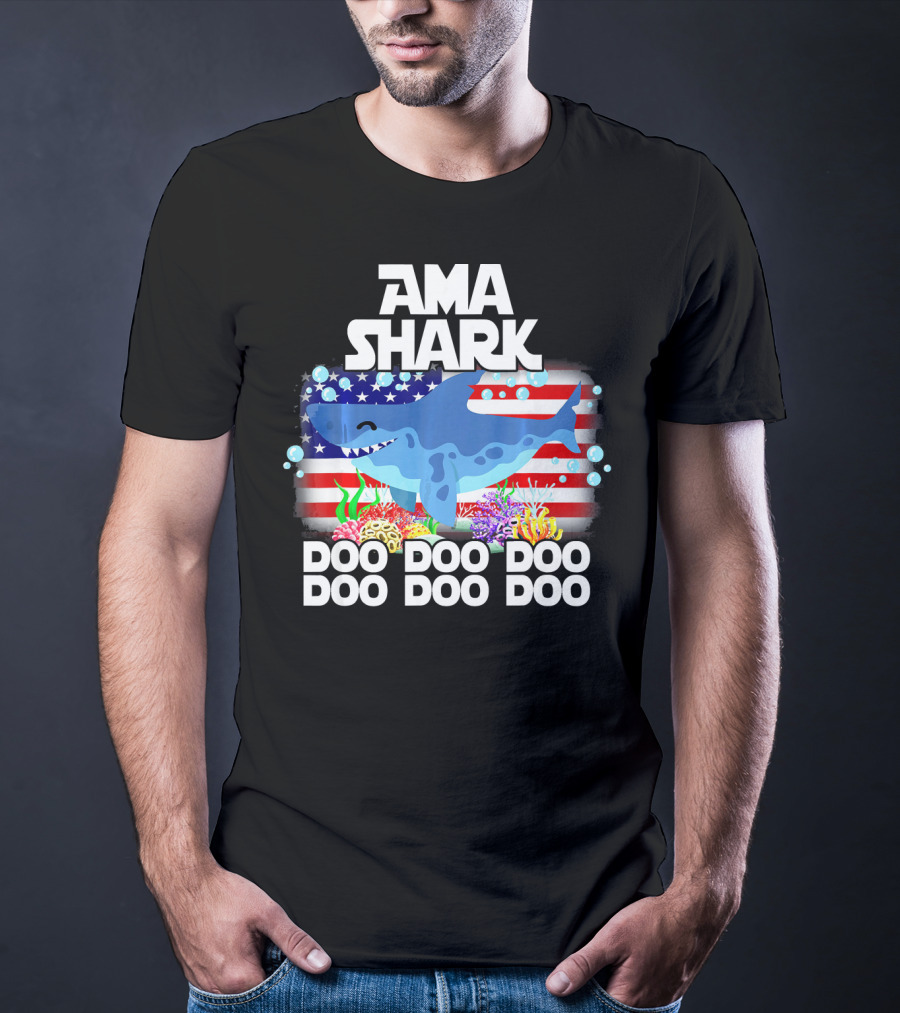 AMA Shark US Flag Doo Doo Doo T-Shirt
