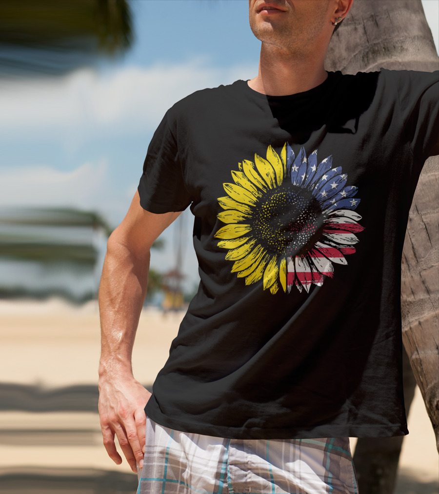 Sunflower With American Flag Stars And Stripes Patriotic T-Shirt