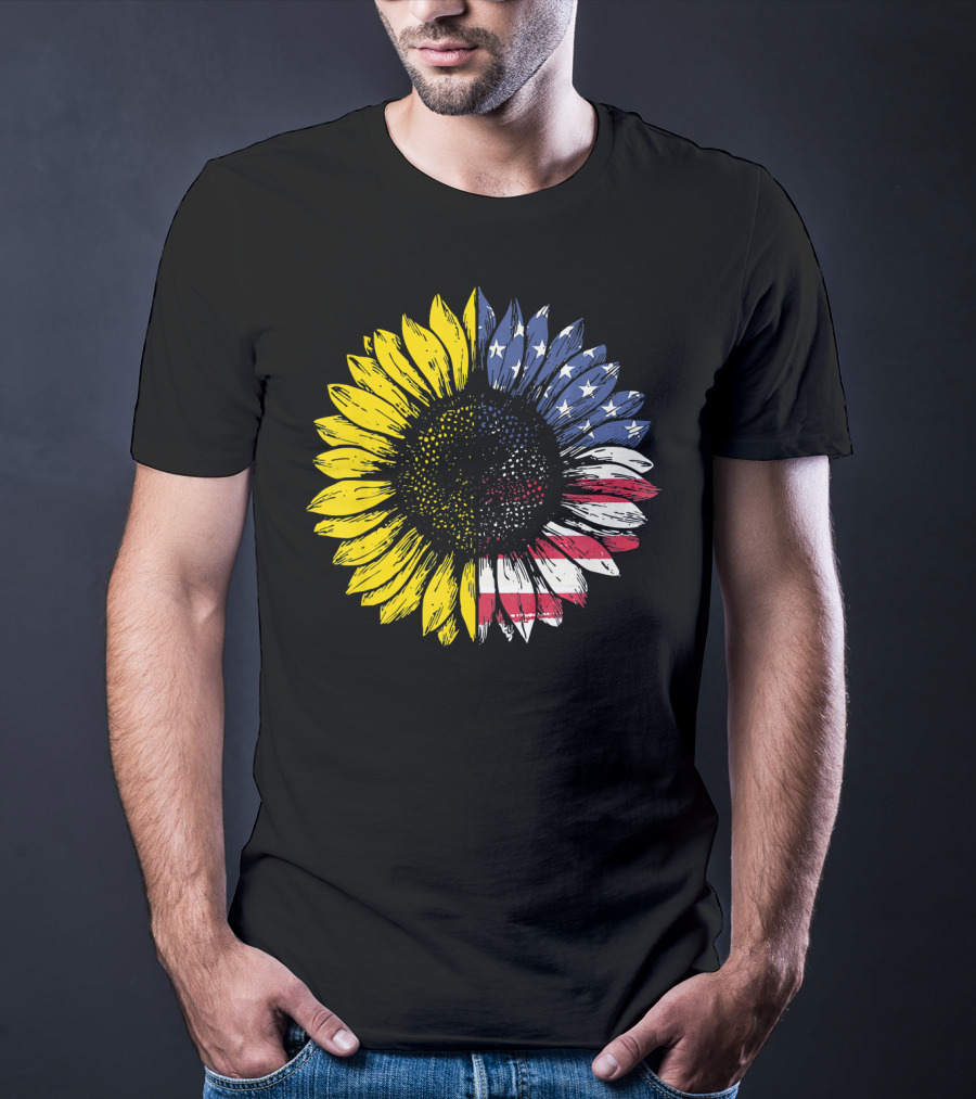 Sunflower With American Flag Stars And Stripes Patriotic T-Shirt