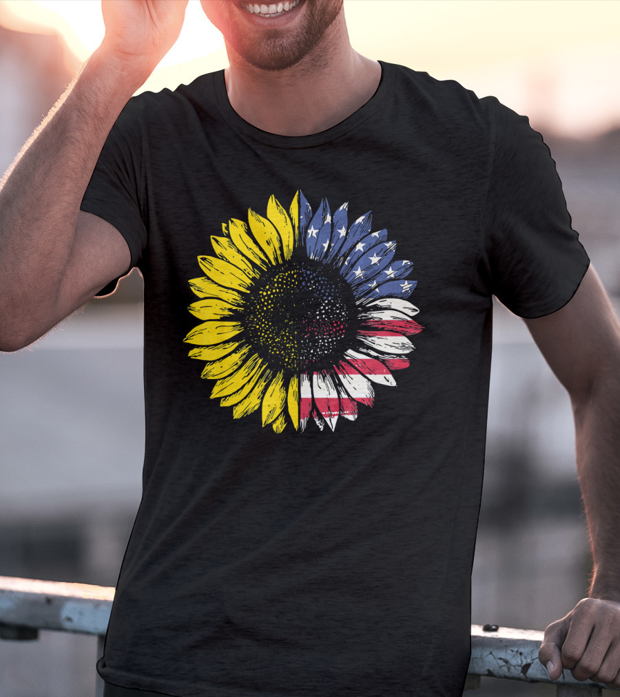 Sunflower With American Flag Stars And Stripes Patriotic T-Shirt