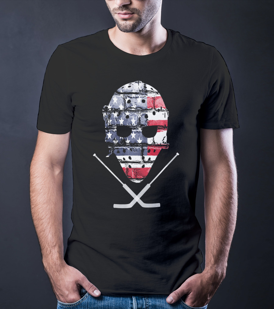 United States Hockey Goalie Mask With Flag And Sticks T-Shirt