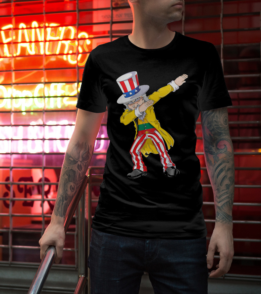 Lithuanian Uncle Sam Dabbing Pose With Patriotic Hat And Striped Pants T-Shirt