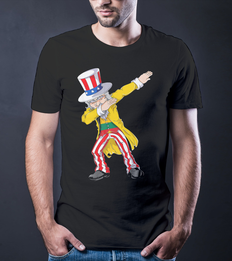 Lithuanian Uncle Sam Dabbing Pose With Patriotic Hat And Striped Pants T-Shirt