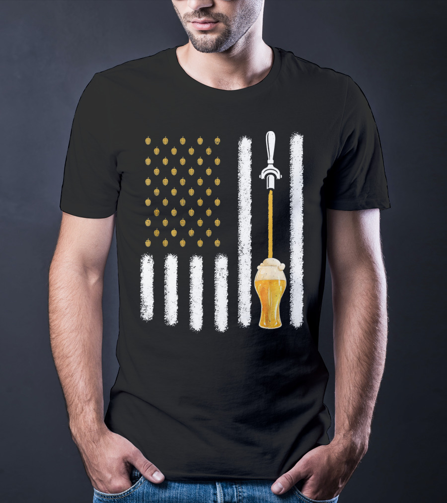 USA Flag Hops Pattern Craft Beer Tap Pouring T-Shirt