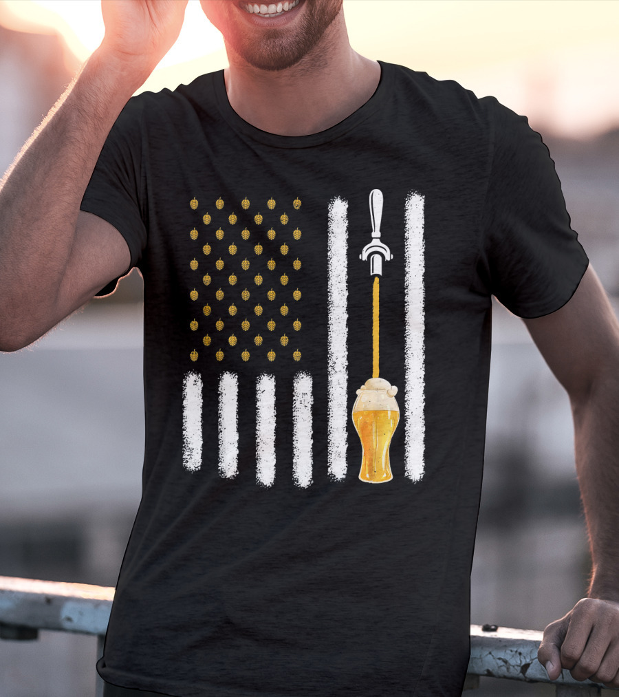USA Flag Hops Pattern Craft Beer Tap Pouring T-Shirt
