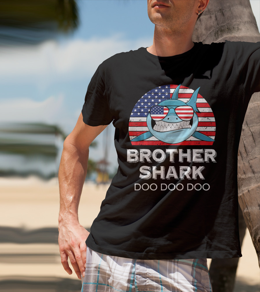 Brother Shark Doo Doo Doo American Flag Sunglasses T-Shirt