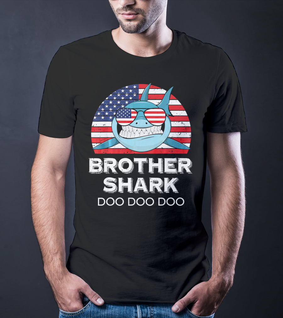 Brother Shark Doo Doo Doo American Flag Sunglasses T-Shirt