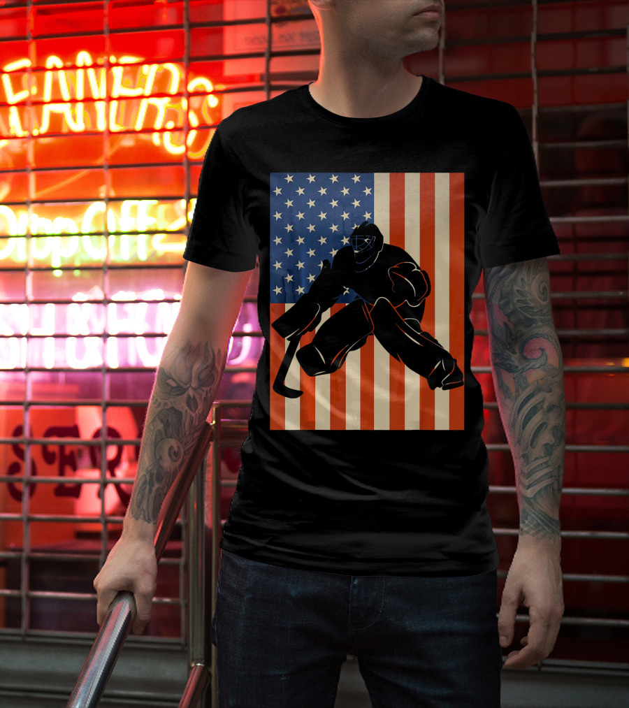 Hockey Goalie American Flag USA T-Shirt