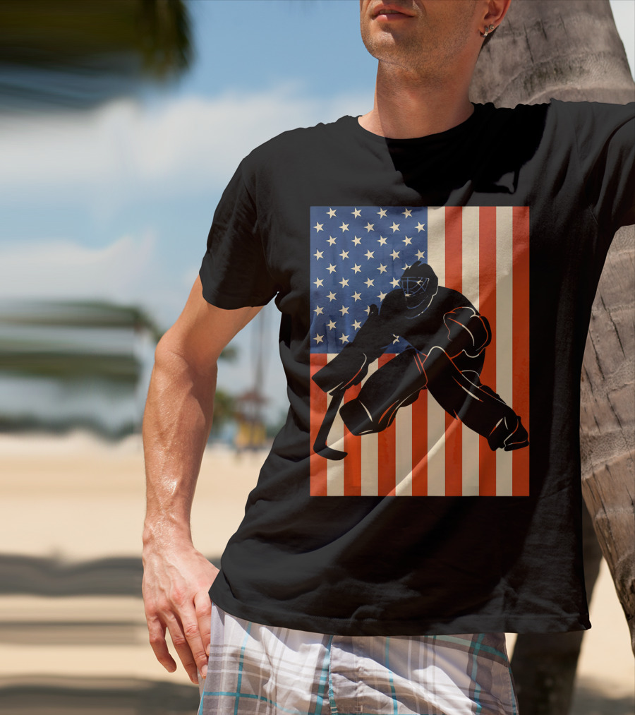 Hockey Goalie American Flag USA T-Shirt