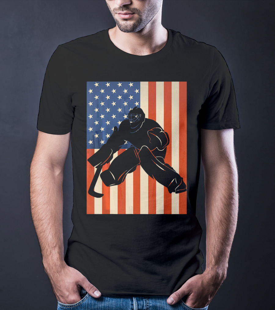 Hockey Goalie American Flag USA T-Shirt