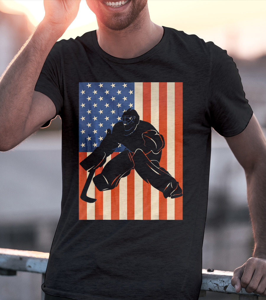 Hockey Goalie American Flag USA T-Shirt