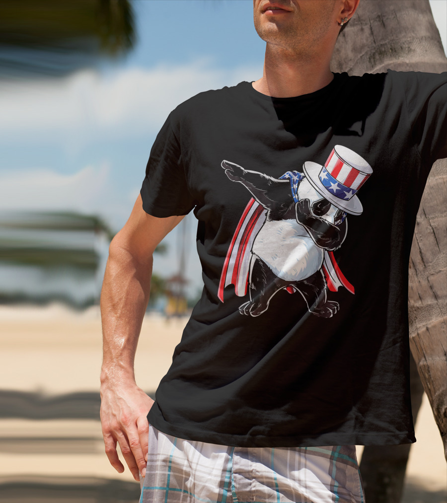 Uncle Sam Panda Dabbing With Stars And Stripes Hat And Cape T-Shirt
