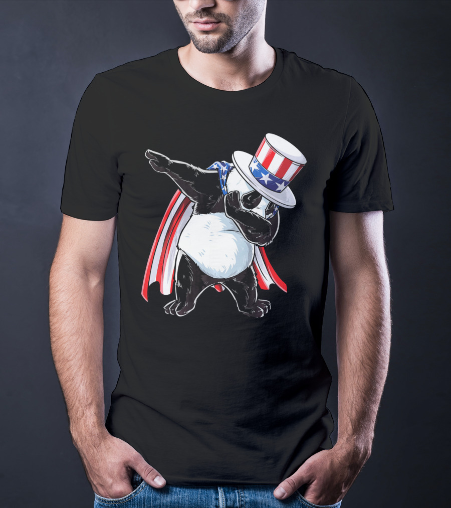 Uncle Sam Panda Dabbing With Stars And Stripes Hat And Cape T-Shirt