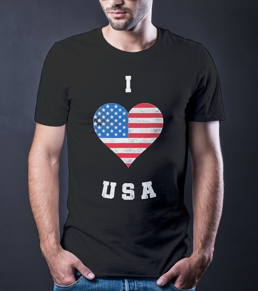 I Heart USA I Love USA America Patriot American Flag Heart T-Shirt