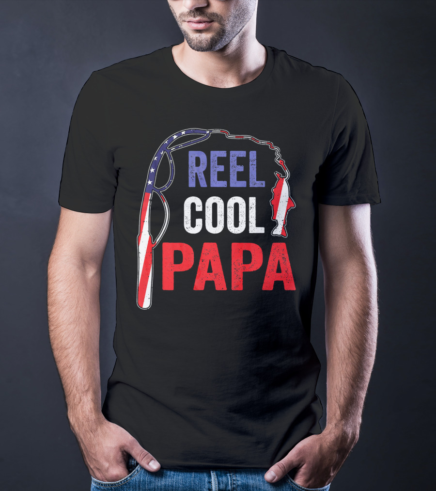 Reel Cool Papa Fishing USA Flag T-Shirt