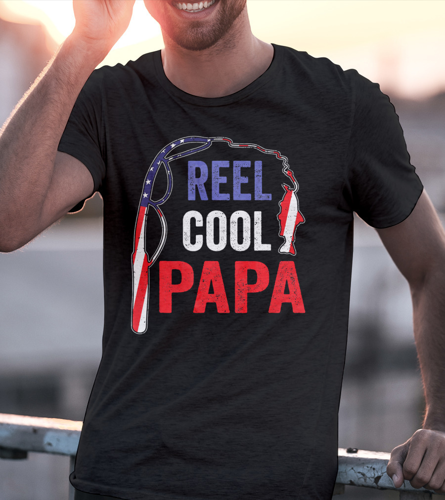 Reel Cool Papa Fishing USA Flag T-Shirt