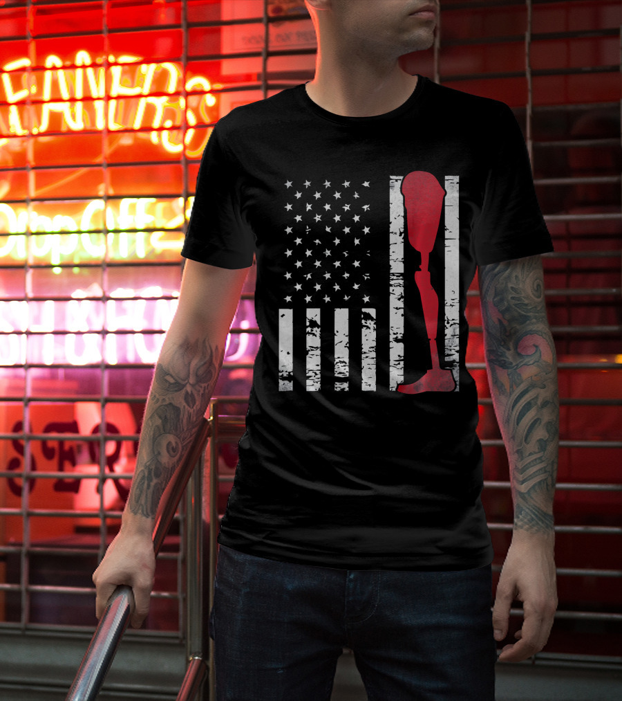 American Flag With Red Prosthetic Leg T-Shirt