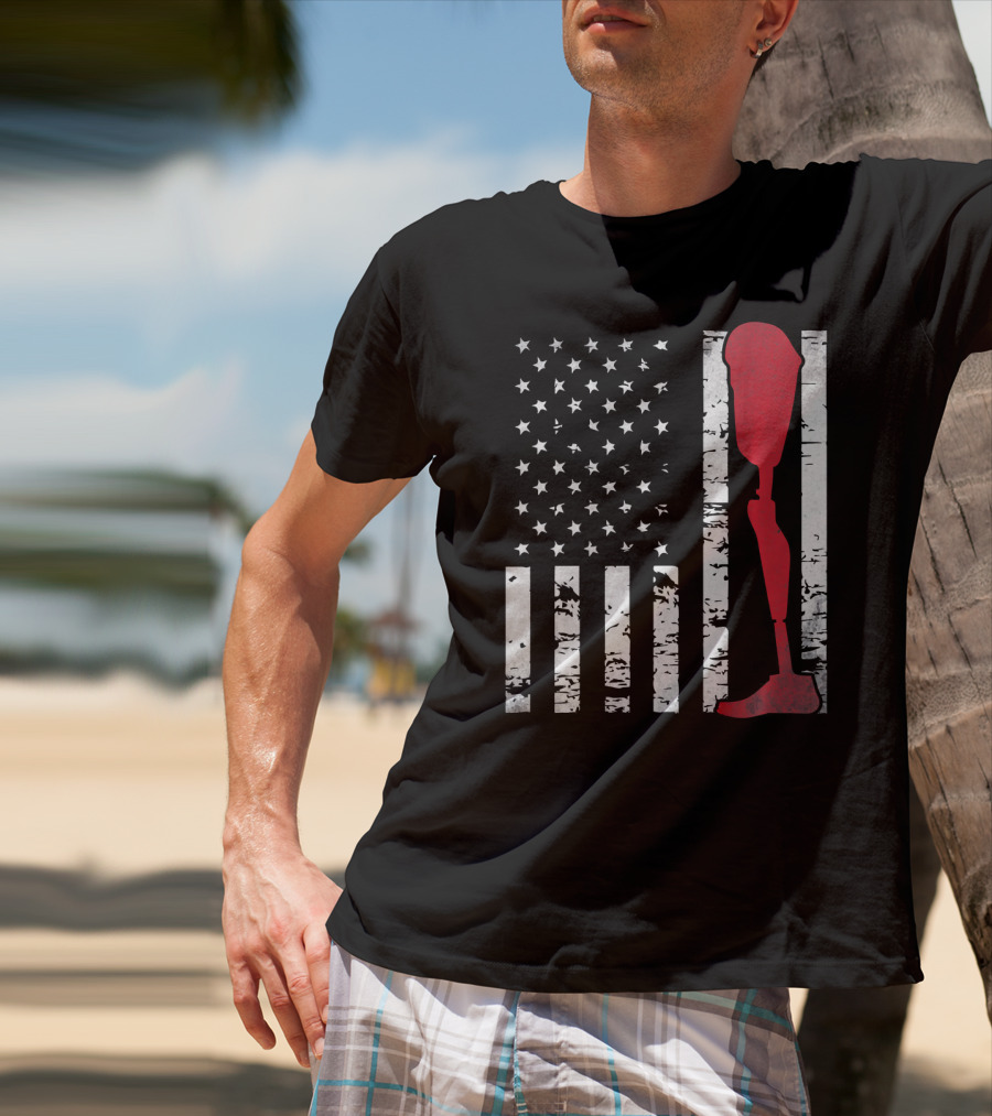 American Flag With Red Prosthetic Leg T-Shirt