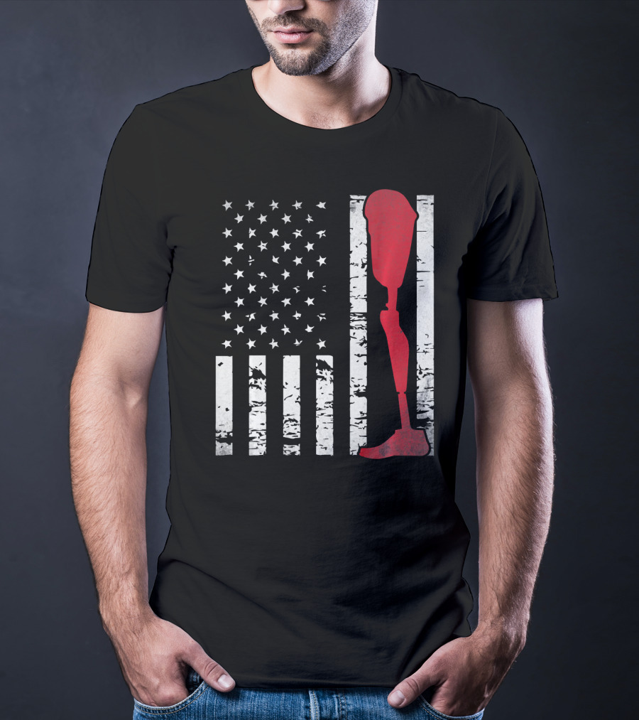American Flag With Red Prosthetic Leg T-Shirt