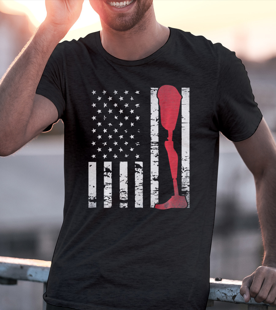 American Flag With Red Prosthetic Leg T-Shirt