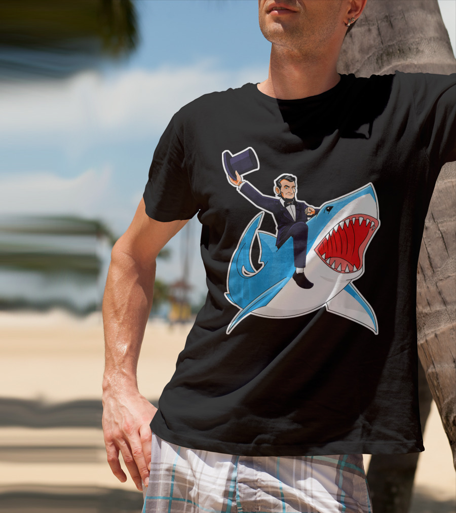 Abraham Lincoln Riding A Shark Waving Top Hat Adventure T-Shirt