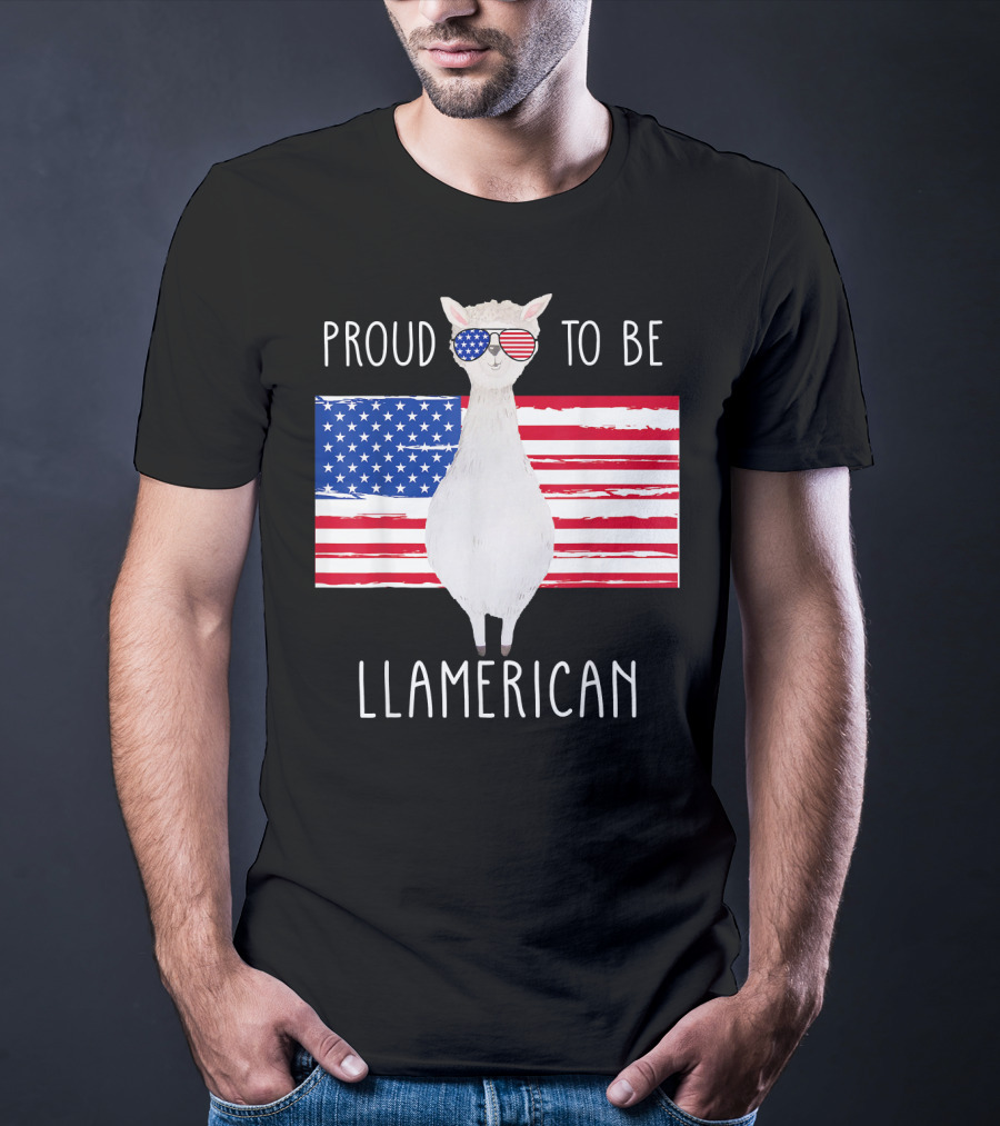 Proud To Be Llamerican Funny Llama With American Flag Sunglasses T-Shirt