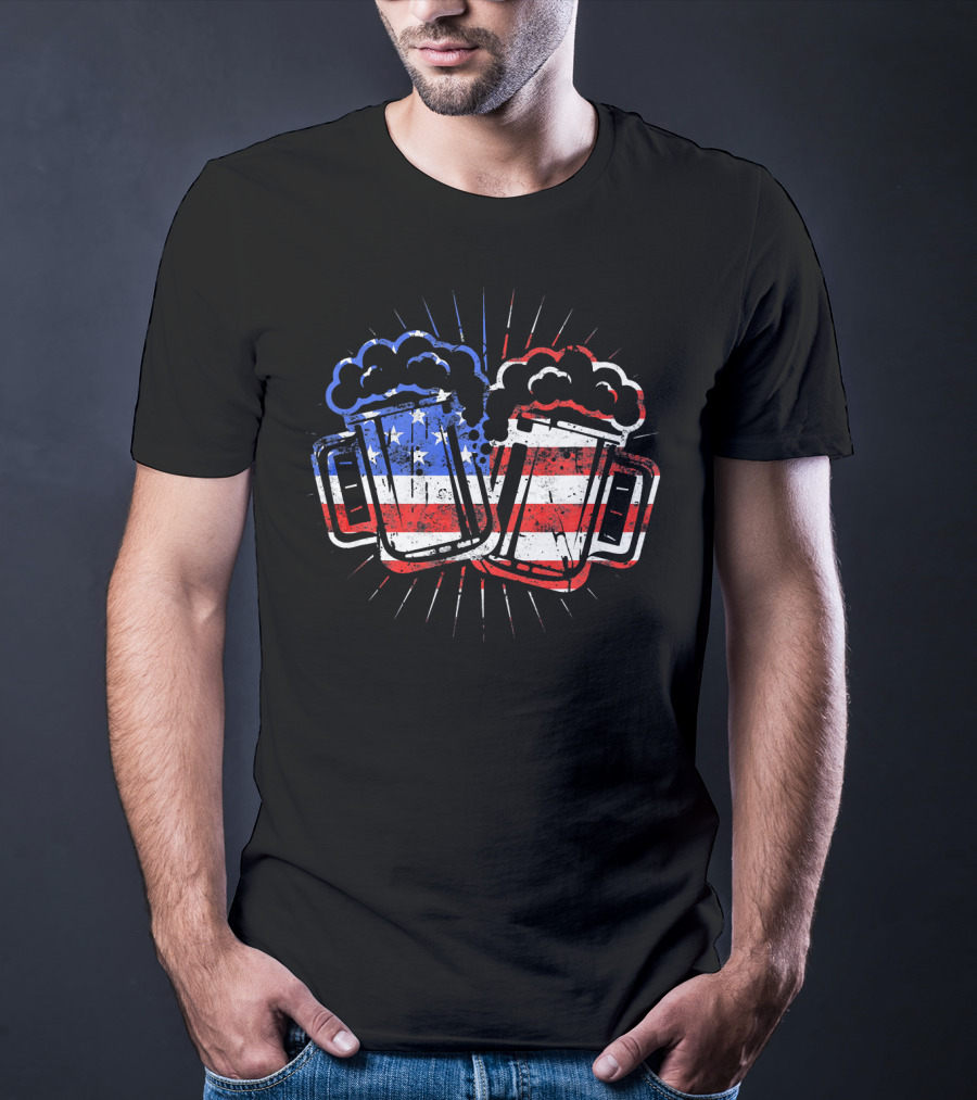 Cheers Beer American Flag Drinks T-Shirt
