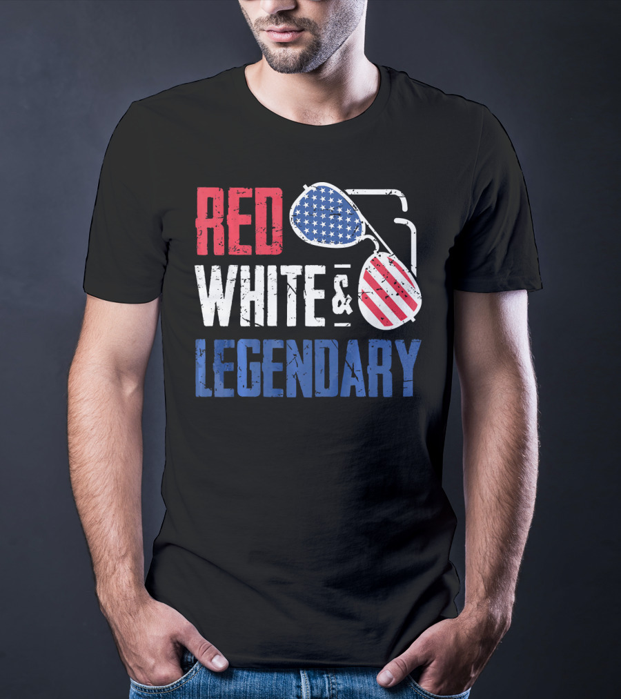 Red White And Legendary American Sunglasses USA Flag T-Shirt