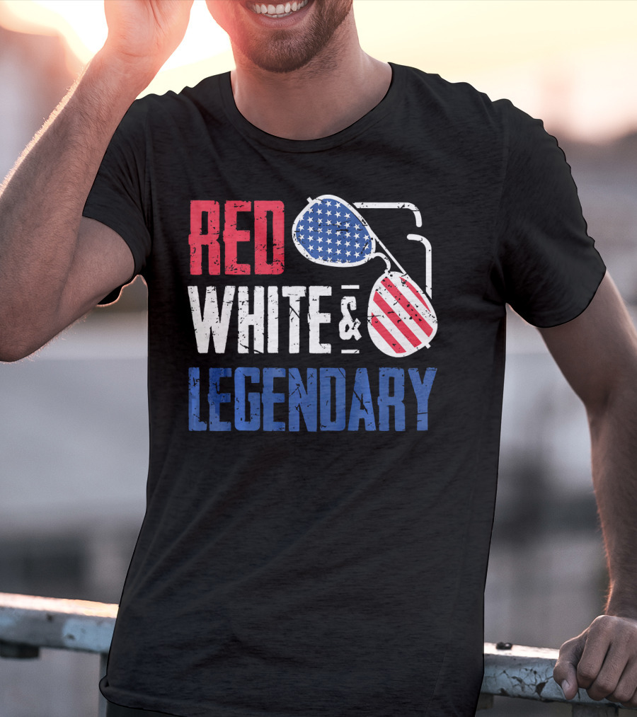 Red White And Legendary American Sunglasses USA Flag T-Shirt