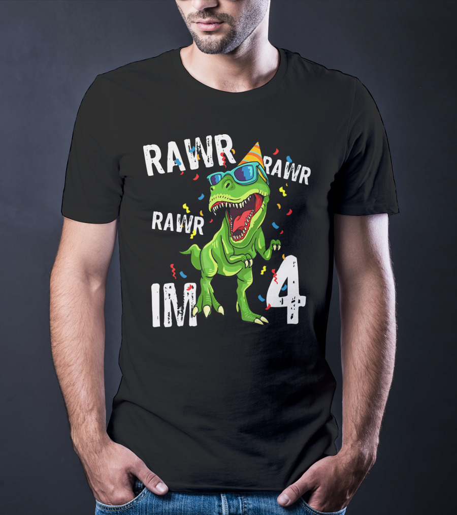RAWR Im 4 Birthday Dinosaur Party Hat Sunglasses T-Shirt