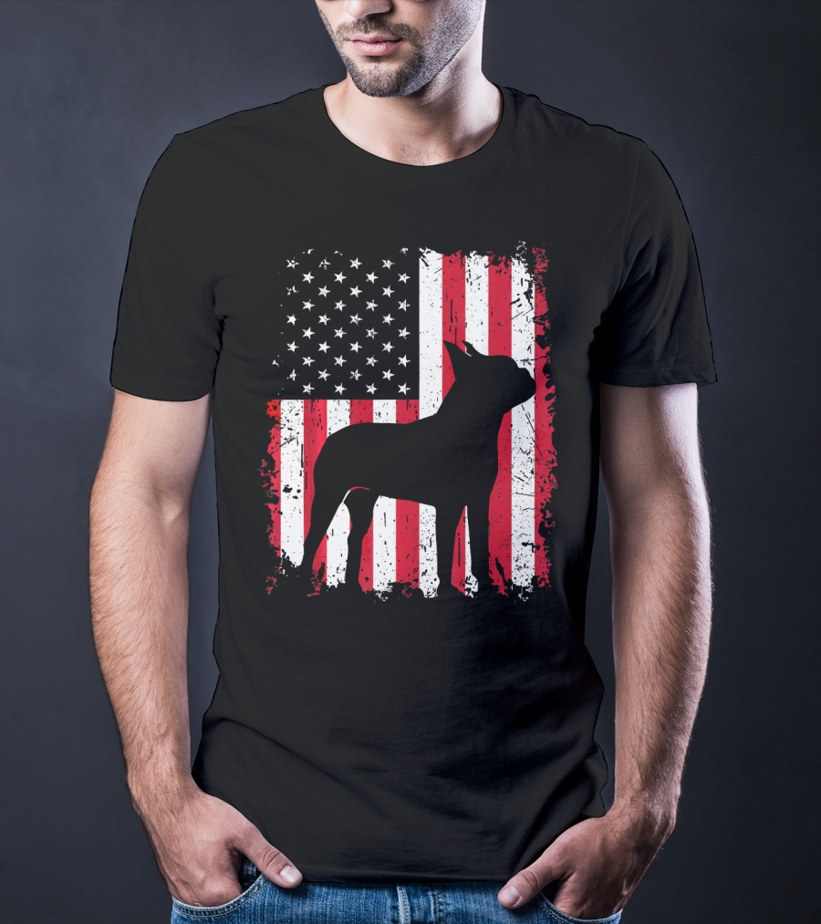 Boston Terrier American Flag Independence Day T-Shirt