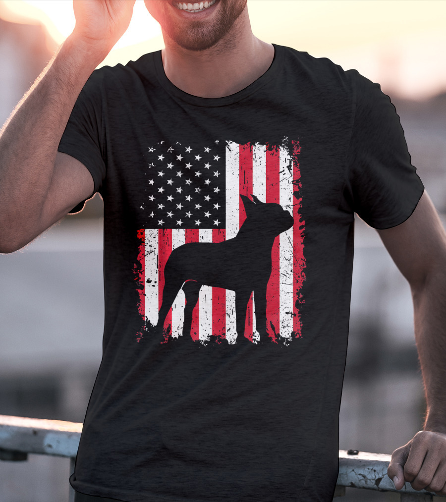 Boston Terrier American Flag Independence Day T-Shirt