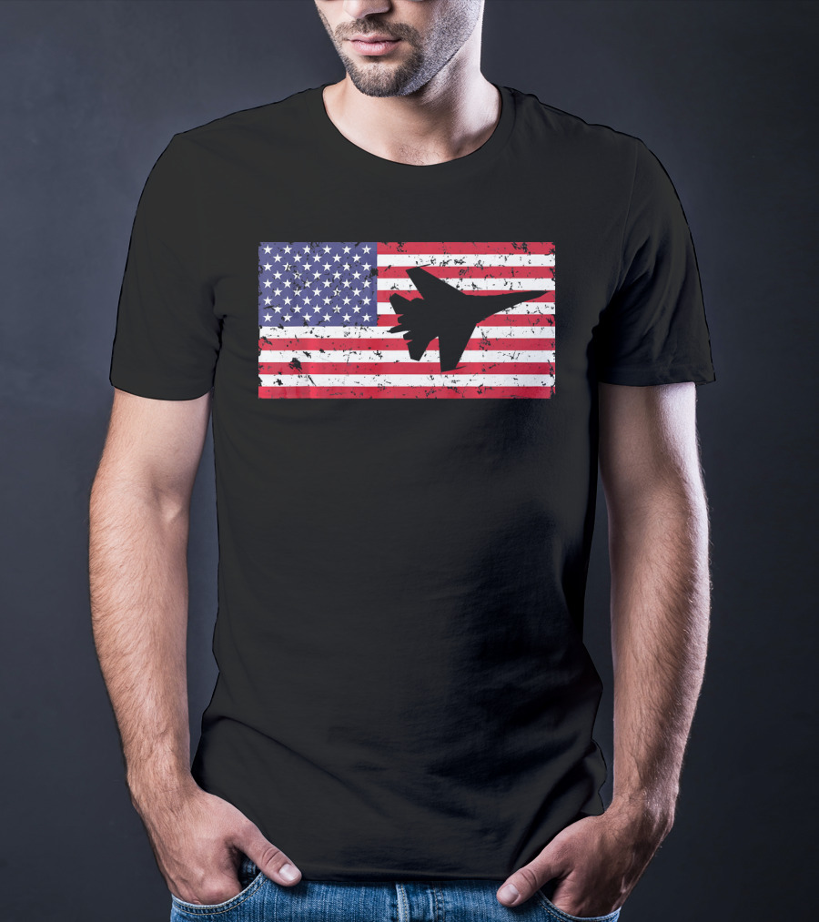 American Flag Jet Silhouette Patriotic Airplane T-Shirt